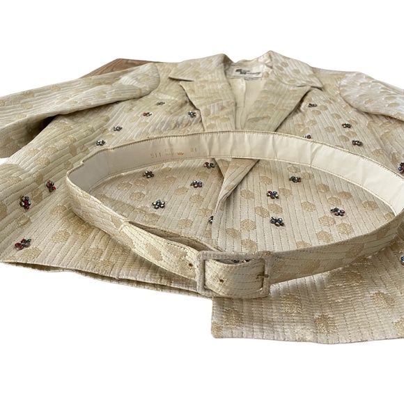 Ann Murray Vintage Dress Jacket Women 12 Golden Ivory Rhinestones Formal - Picture 10 of 13